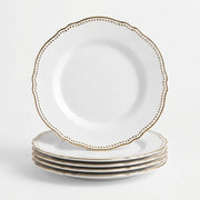 Glownary Heirloom White Round Plastic Plates with Gold Rim, 7.5 Inch, BPA Free, Disposable, for Events and Weddings, 120 Count