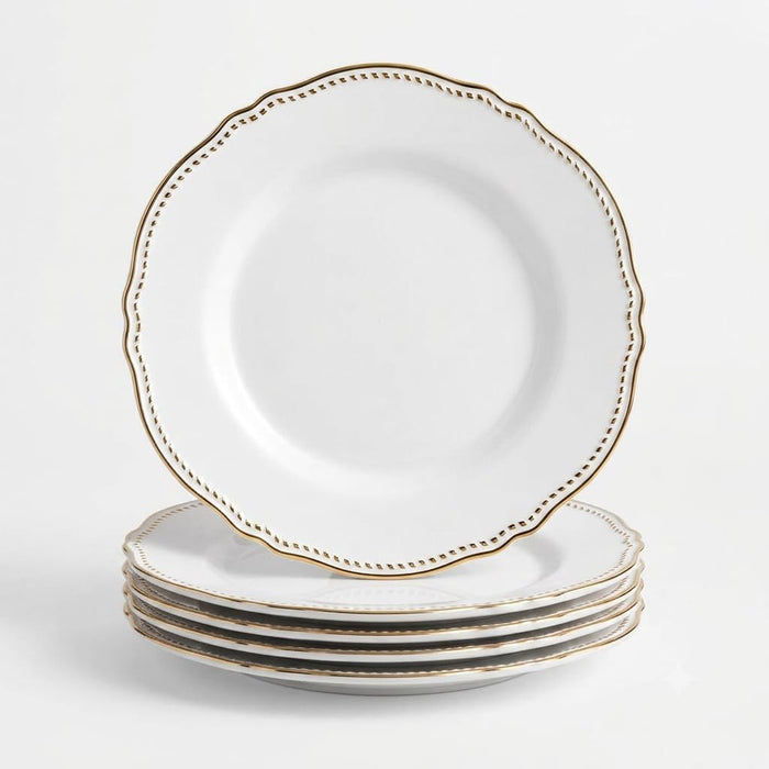 Glownary Heirloom White Round Plastic Plates with Gold Rim, 7.5 Inch, BPA Free, Disposable, for Events and Weddings, 120 Count