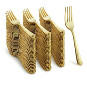 Glownary Skyline Gold Heavy Weight Plastic Fork, 7 Inch, 400 Count, Elegant Design for Weddings, Parties, Catered Events