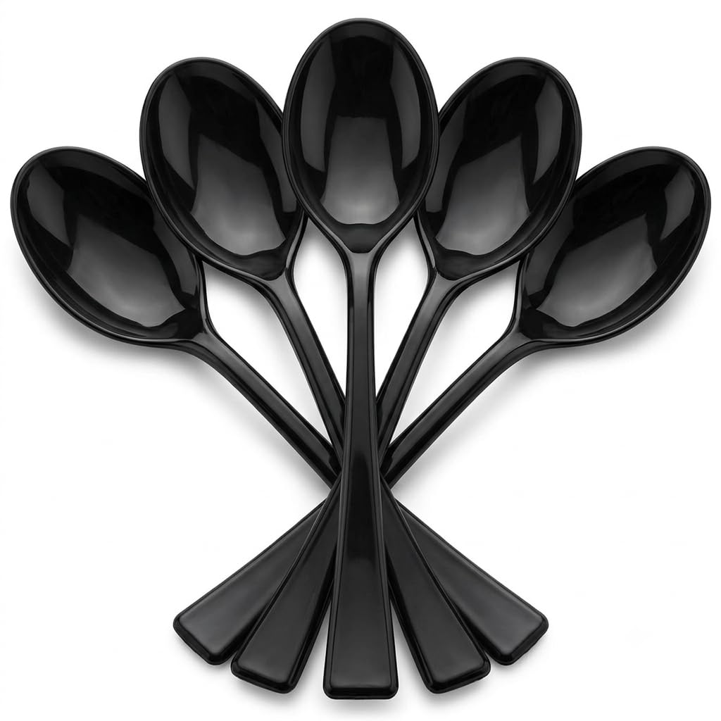 Glownary Black Plastic Tasting Spoons, 4 Inch, Heavy Weight Polystyrene, Mini Style, BPA Free, 500 per Case