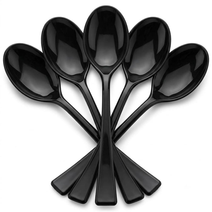 Glownary Black Plastic Tasting Spoons, 4 Inch, Heavy Weight Polystyrene, Mini Style, BPA Free, 500 per Case
