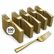 Glownary Gold Plastic Tasting Fork, 4 Inch Mini, Heavy Weight Polystyrene, BPA Free, 400 Count Box for Parties and Catered Events