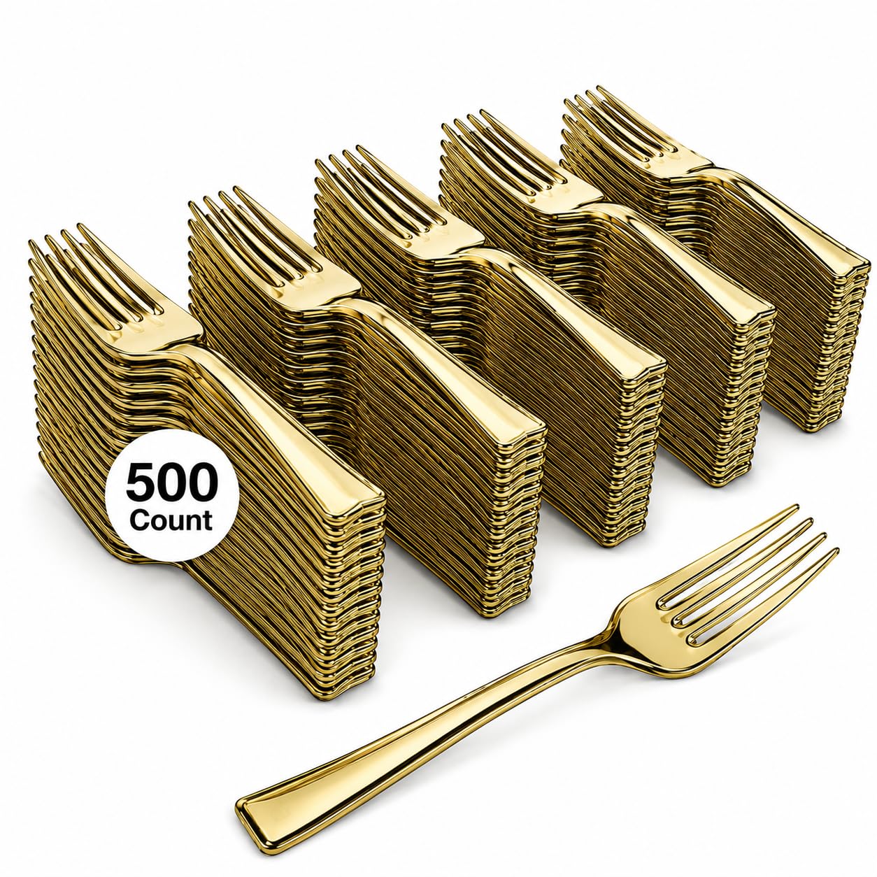 Glownary Gold Plastic Tasting Fork, 4 Inch Mini, Heavy Weight Polystyrene, BPA Free, 400 Count Box for Parties and Catered Events