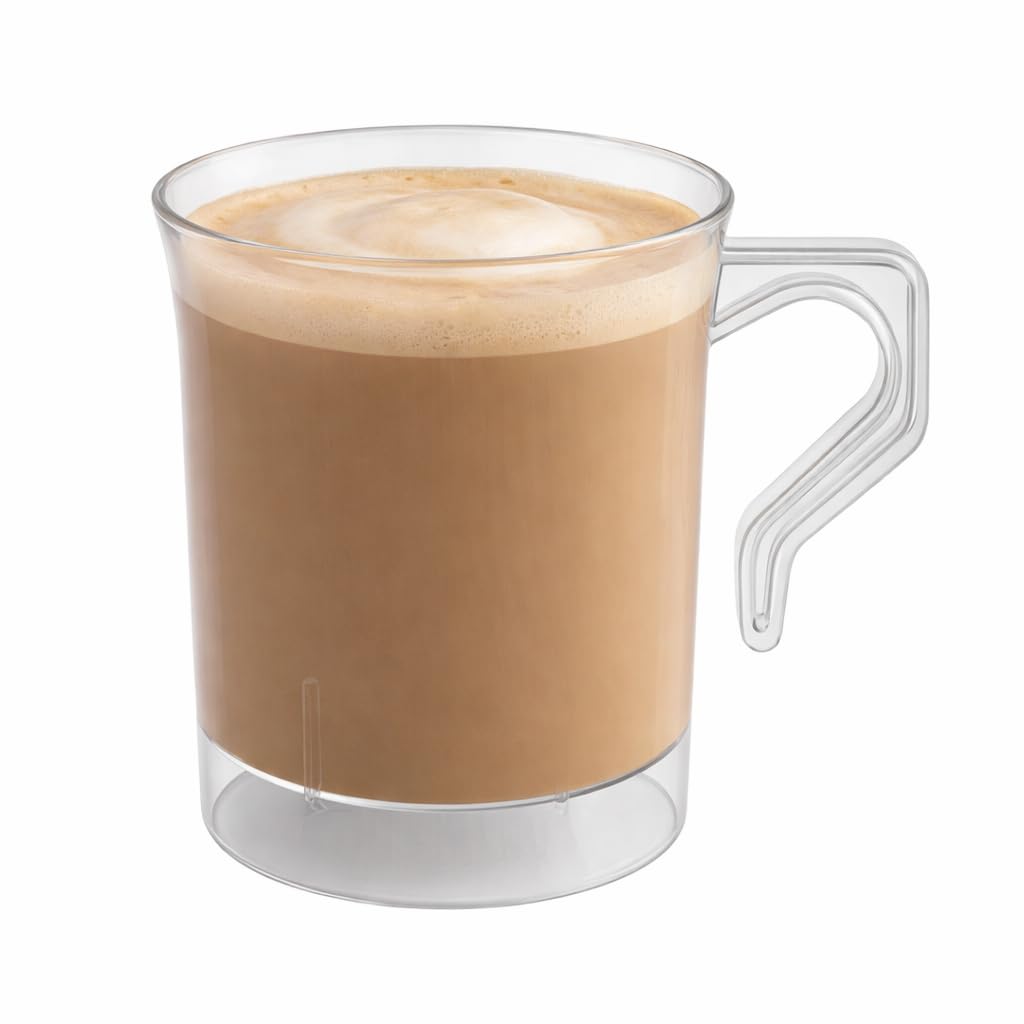 Glownary Clear Plastic Coffee Mug, 8 oz, BPA Free, Polystyrene Construction, 192 Count Case, Recyclable