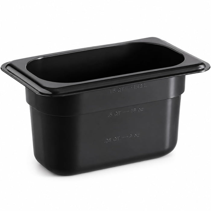 Glownary 1/9 Size Black Polycarbonate Food Pan, 4 Inch Deep, Rectangle Shape, Stackable, NSF Listed, Dishwasher Safe, for Commercial Kitchen, 6.75 x 4.25 x 4 Inches