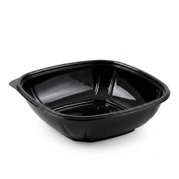 Glownary Black Square Serving Bowl, 32 oz, PET Plastic, 7.5 x 7.5 x 1.75 Inches, Stackable, BPA Free, 300 per Case