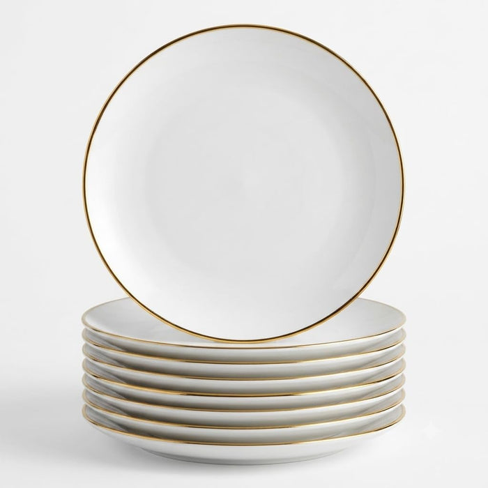 Glownary Coupe Dynasty White Round Plastic Plates with Gold Band, 6 Inch, BPA Free, Disposable, 150 Count, for Events and Weddings
