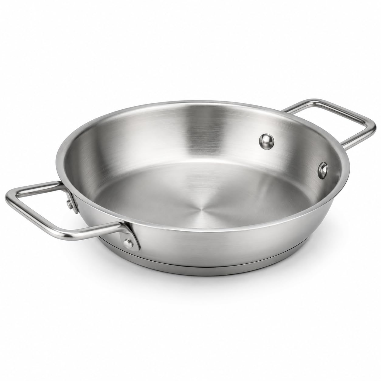 Glownary SS1 Series 9.5-Inch Stainless Steel Fry Pan with Aluminum-Clad Bottom, Dual Riveted Handles, Commercial Grade, Induction Ready, NSF Listed, 450°F Heat Safe