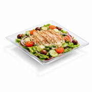 Glownary Square Clear Plastic Plates, 8 Inch, Polystyrene, Wide Rim, BPA Free, for Weddings and Events, 120 Count