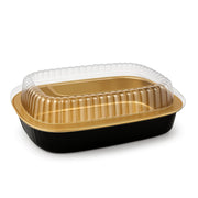 Glownary Heavy Duty Black and Gold Smoothwall Aluminum Foil Oblong Take-Out Pan with Dome Lid, 47.4 oz, 9.75 x 7.75 x 3 Inch, 50 Count