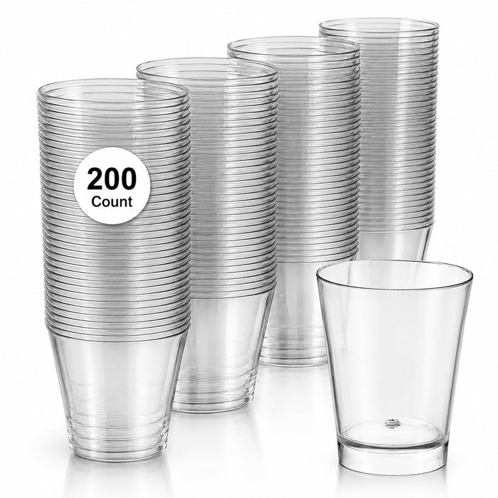 Glownary Clear Plastic Shot Glass, 2 oz Capacity, 200 Count, Round Shape, BPA Free, Disposable, for Parties and Events