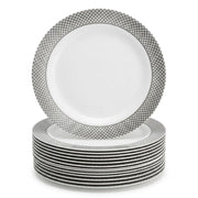 Glownary Lattice White Plastic Plates, 6 Inch, Silver Decorative Rim Design, BPA Free, Polystyrene, 150 Count, for Events and Weddings