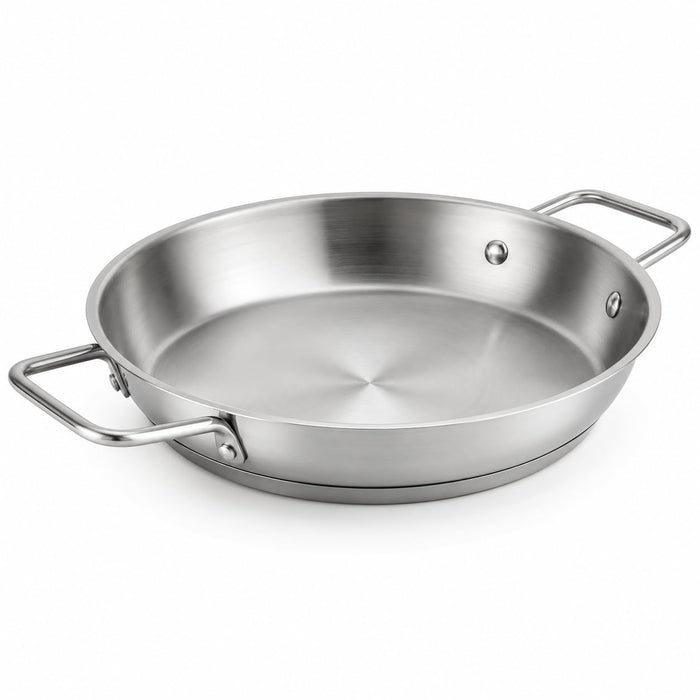 Glownary 12-Inch Stainless Steel Fry Pan with Aluminum-Clad Bottom, Dual Riveted Handles, NSF Listed, Induction Ready, 450°F Oven Safe, Commercial Grade, Round
