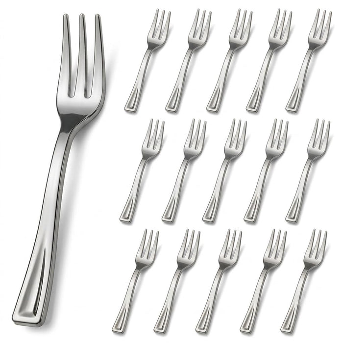 Glownary Silver Plastic Tasting Fork, 5 Inch, Heavy Duty, 3-Tine Design, BPA Free, Recyclable, 400 per Box