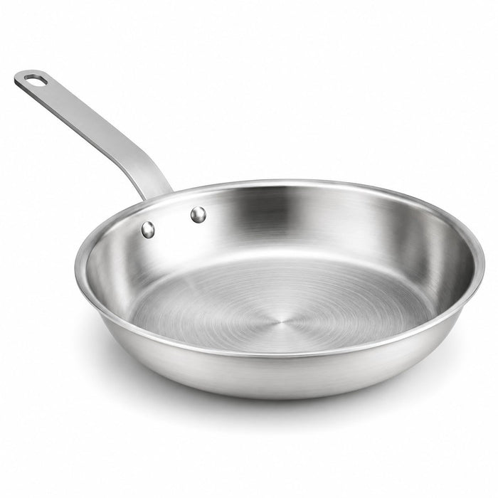 Glownary A3000 Series 12-Inch Aluminum Fry Pan, Natural Coating, Silver, Commercial Grade, Riveted Plated Handle, NSF Listed, Made in America