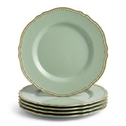 Glownary Heirloom Eucalyptus Round Plastic Dinner Plates, 10 Inch, Gold Rim, BPA Free, Disposable, 120 Count, for Events and Weddings