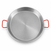 Glownary Carbon Steel Paella Pan, Silver Round with Dual Red Handles, Uncoated Dimpled Surface for 9-16 Guests, Hand Wash Only (Polished, 18'')
