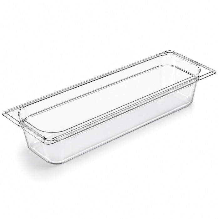 Glownary 1/2 Size Long Food Pan, Polycarbonate, Clear, 20.75x6.25x2 Inches, Rectangle, NSF Listed, Stackable, Dishwasher Safe, 3.3 Qt Capacity