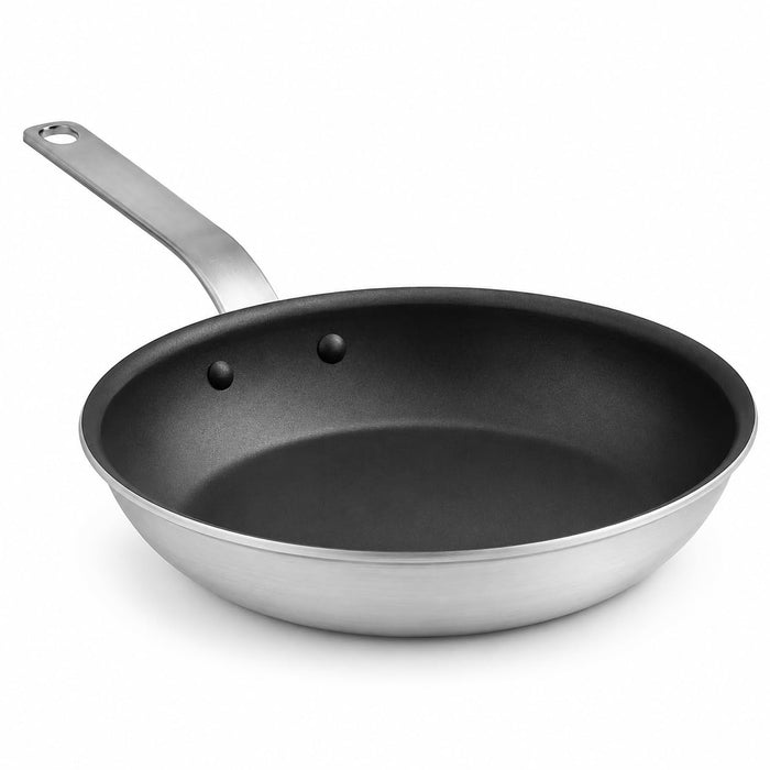 Glownary A3000 Series 10-Inch Aluminum Fry Pan with QuanTanium Non-Stick Coating, Silver, Plated Handle, Commercial Grade, 17.9x10.5 Inches