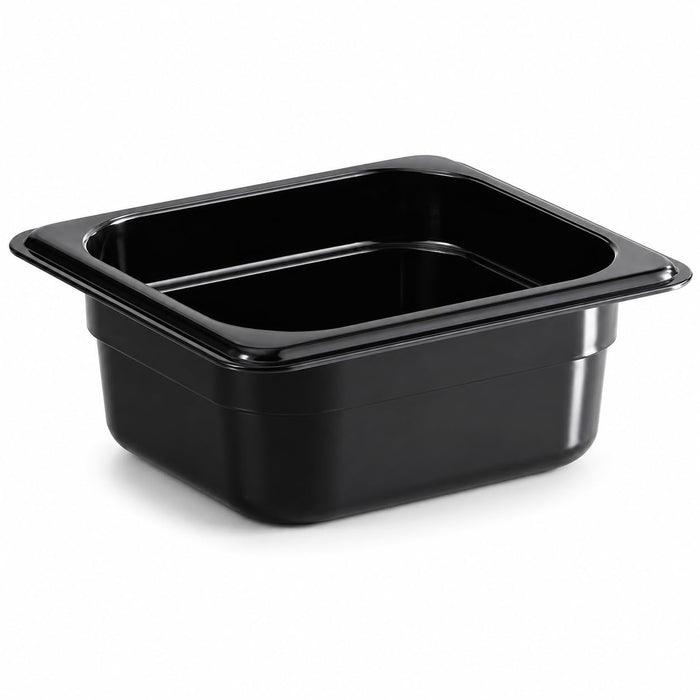 Glownary 1/6 Size Black Polycarbonate Food Pan, Commercial Kitchen Container, NSF Listed, 6.75 x 6.38 x 2.5 Inches, Stackable with Spoonable Bottom, for Prep Tables and Food Service