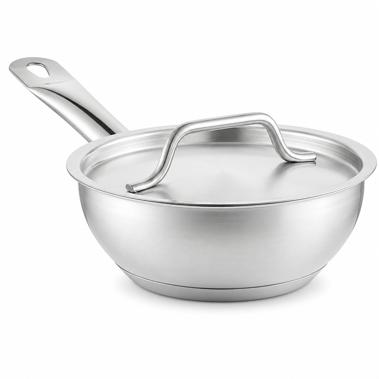SS1 Series 1 Qt. Stainless Steel Saucier Pan with Aluminum-Clad Bottom, Silver, Welded Handle, Flared Design, NSF Listed, Induction Ready, 6.8 x 2.6 Inch with Lid