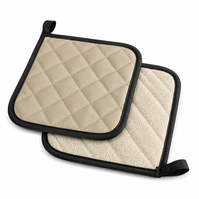 SafeMitt 8 x 8 Inch Poly-Cotton Terry Cloth Pot Holders, Beige, Heat Protection up to 475°F, Pack of 12, Made in USA