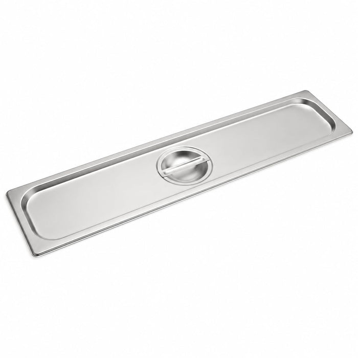 1/2 Size Long Stainless Steel Steam Table Pan Cover, 21 x 6.5 Inches, Rectangle, Silver, Flat Solid with Handle, NSF Listed, Made in USA