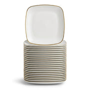 Glownary Coupe Dynasty Square Plastic Plates, White with Gold Band, 6 Inch, BPA Free, Disposable, 120 Count, for Events and Weddings