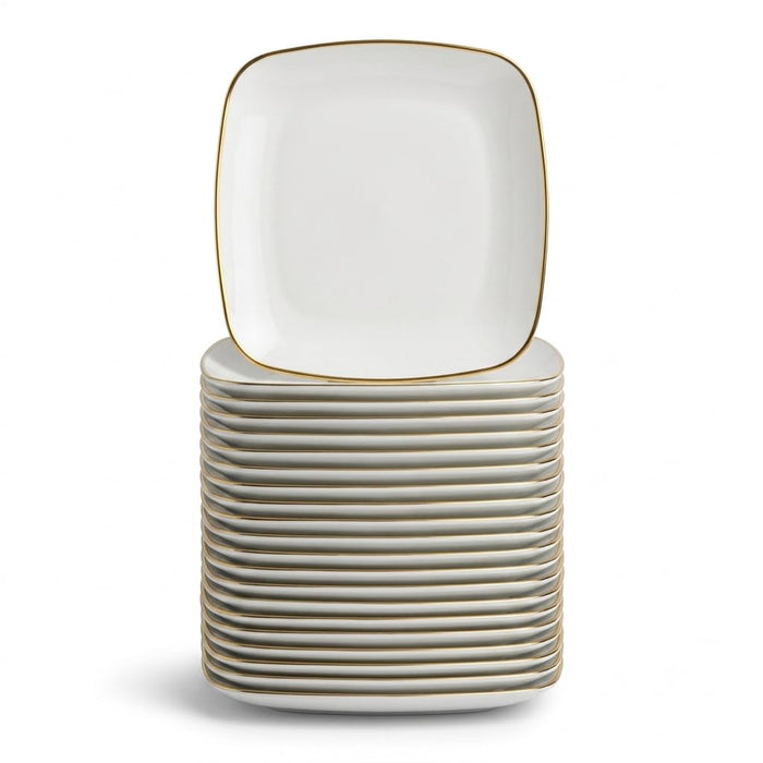 Glownary Coupe Dynasty Square Plastic Plates, White with Gold Band, 6 Inch, BPA Free, Disposable, 120 Count, for Events and Weddings