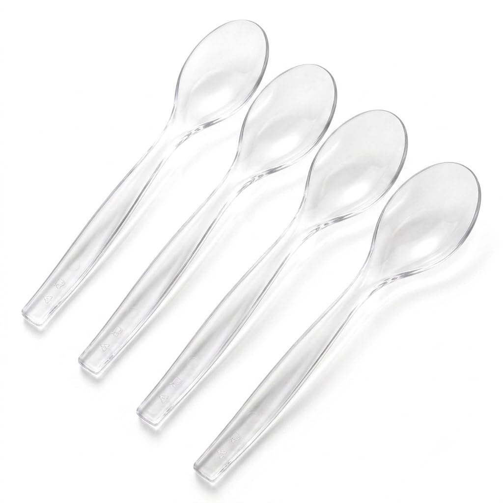 Glownary Clear Plastic Disposable Serving Spoons, 10 Inches Long, 72 Count Case, Sturdy Bowl Design for Catering and Events