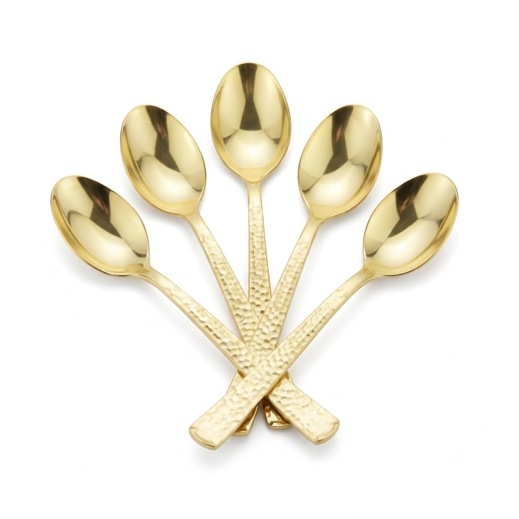 Glownary Hammered Gold Plastic Teaspoons, Heavy Weight, 6 3/4 Inches, 400 Count, Disposable Flatware for Weddings, Parties, Catered Events