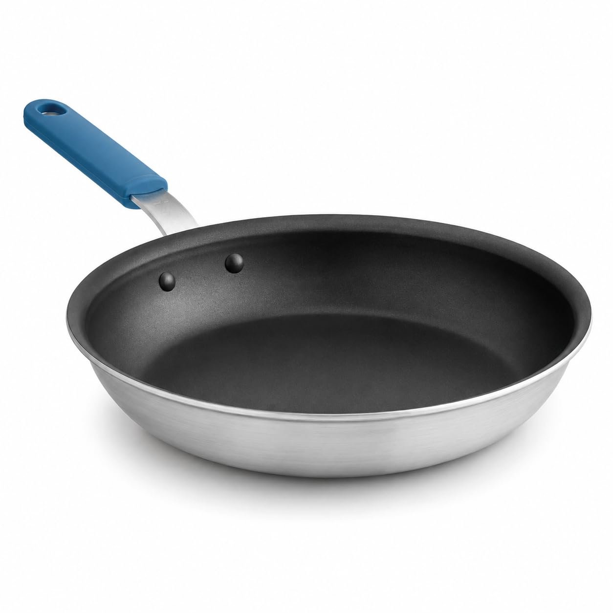 Glownary A3000 Series 12-Inch Aluminum Fry Pan with QuanTanium Non-Stick Coating, Silver, Silicone Grip Handle, Commercial Grade, Impact-Resistant, Oven Safe