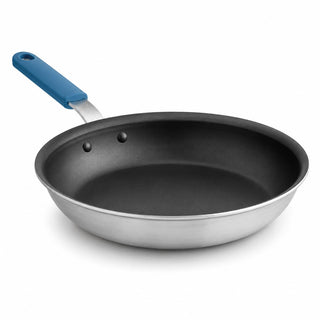 Glownary A3000 Series 12-Inch Aluminum Fry Pan with QuanTanium Non-Stick Coating, Silver, Silicone Grip Handle, Commercial Grade, Impact-Resistant, Oven Safe