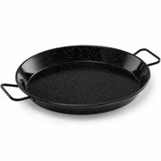 Glownary 14 Inch Enameled Carbon Steel Paella Pan, Black, Round with Dual Handles, Imported from Spain for 3-5 Guests, Hand Wash Only