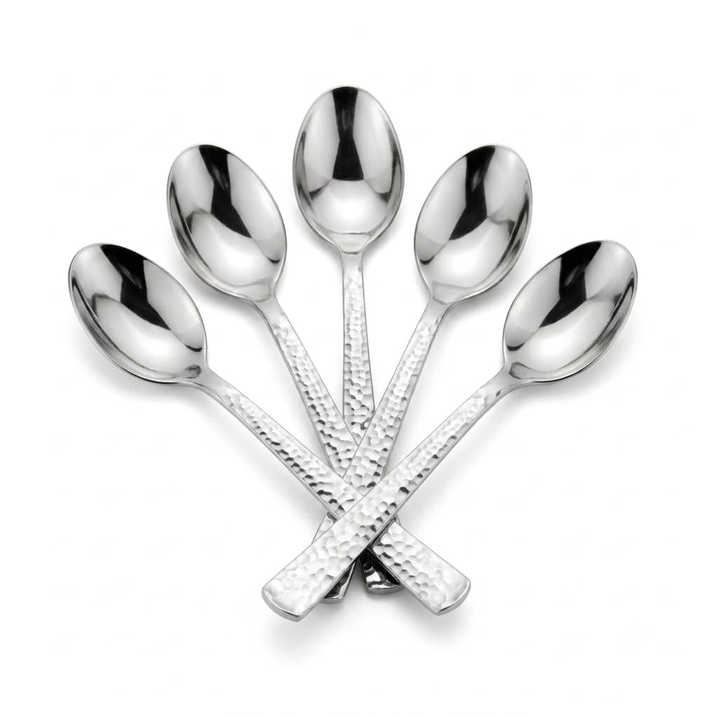 Glownary Hammered Silver Plastic Spoons, Heavy Weight, 6.75 Inches, 600 Count, Disposable Metallic Flatware for Weddings, Parties, Catered Events