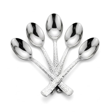 Glownary Hammered Silver Plastic Spoons, Heavy Weight, 6.75 Inches, 600 Count, Disposable Metallic Flatware for Weddings, Parties, Catered Events