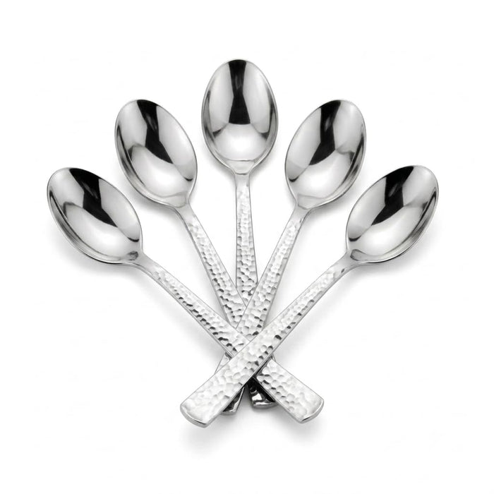 Glownary Hammered Silver Plastic Spoons, Heavy Weight, 6.75 Inches, 600 Count, Disposable Metallic Flatware for Weddings, Parties, Catered Events
