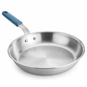 Glownary A3000 Series 14 Inch Aluminum Fry Pan with Natural Coating, Silicone Grip Handle, Silver, Commercial Grade, NSF Listed, Oven Safe, Made in USA