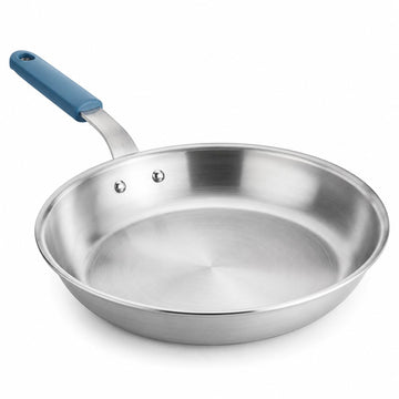 Glownary A3000 Series 14 Inch Aluminum Fry Pan with Natural Coating, Silicone Grip Handle, Silver, Commercial Grade, NSF Listed, Oven Safe, Made in USA