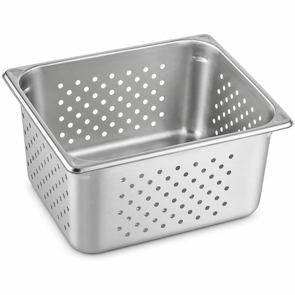 1/2 Size Perforated Steam Table Pan, 22 Gauge Stainless Steel, 6 Inch Deep, Anti-Jam Design, NSF Listed, 12.75x10.38x6 Inches, Made in USA