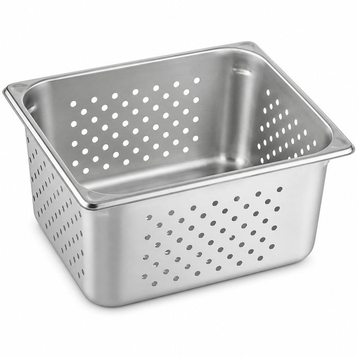 1/2 Size Perforated Steam Table Pan, 22 Gauge Stainless Steel, 6 Inch Deep, Anti-Jam Design, NSF Listed, 12.75x10.38x6 Inches, Made in USA