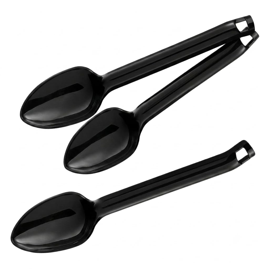 Glownary Black Plastic Disposable Serving Spoons, 12 Inch Length, 72 Count per Case, Long Handle Design for Parties and Events