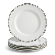 Glownary Heirloom White Round Plastic Plates with Silver Rim, 10 Inch, BPA Free, Disposable, for Events and Weddings, 120 Count