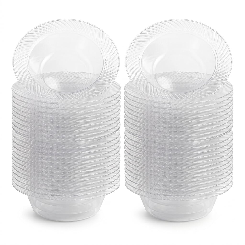 Glownary vWave Clear Plastic Bowl, 6 oz, Round Scalloped Edge, BPA Free, Polystyrene, 5.5 Inch Diameter, 180 per Case
