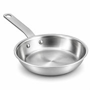 Glownary A3000 Series 8 Inch Aluminum Fry Pan, Natural Coating, Silver, Commercial Grade, Riveted Plated Handle, NSF Listed, Made in USA