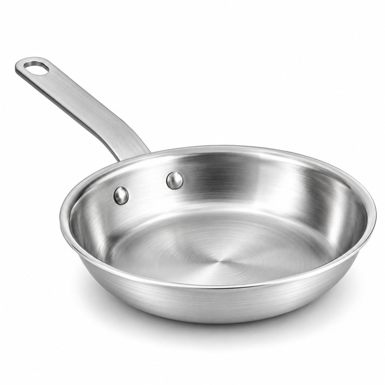 Glownary A3000 Series 8 Inch Aluminum Fry Pan, Natural Coating, Silver, Commercial Grade, Riveted Plated Handle, NSF Listed, Made in USA