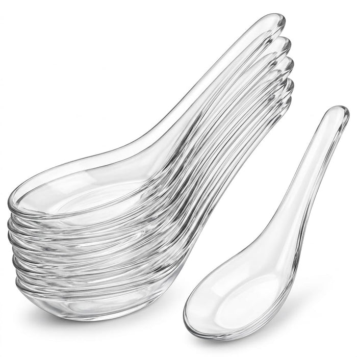 Glownary Clear Plastic Asian Soup Spoon, 5.5 Inch Length, BPA Free, Recyclable, 200 Count Case, for Hors d'oeuvres, Sushi and Desserts