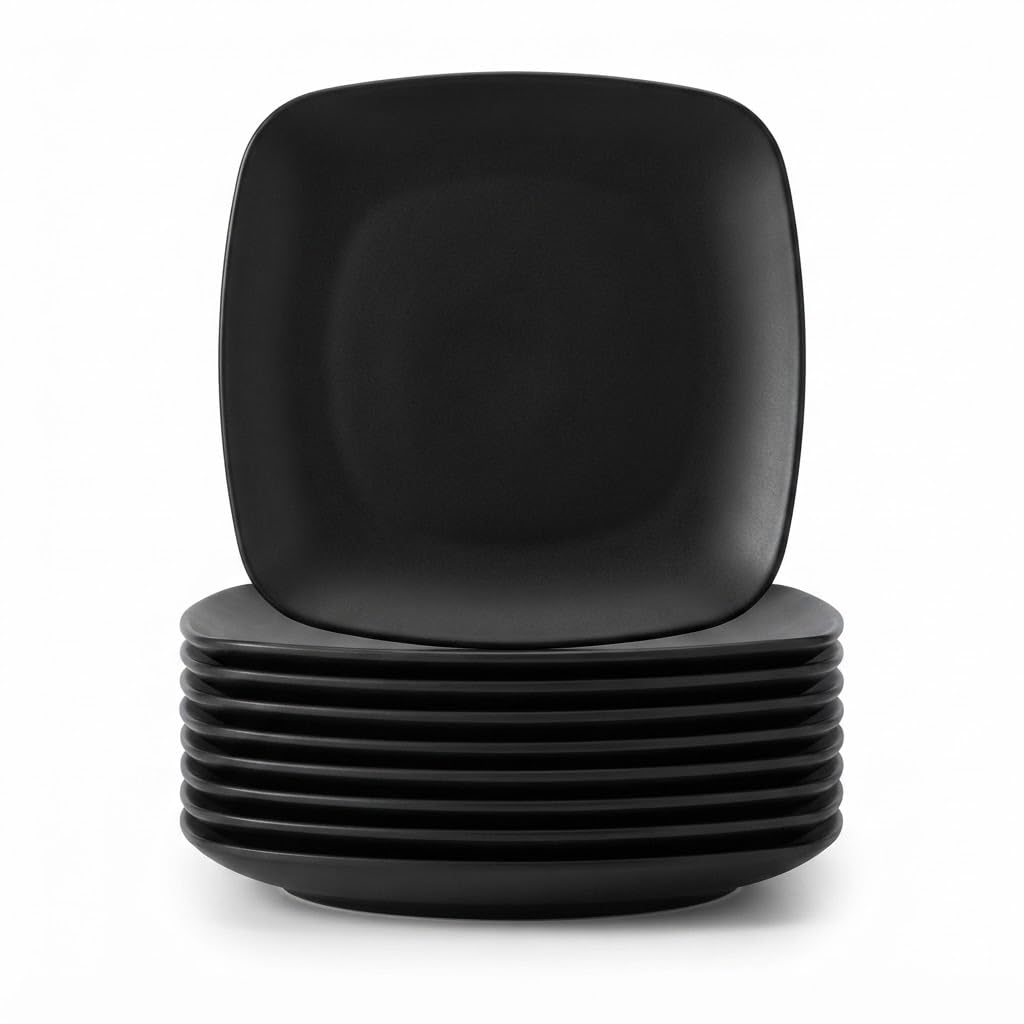 Glownary Coupe Square Plastic Dinner Plates, Black, 10 Inch, BPA Free, Disposable, Recyclable, for Events and Weddings, 120 Count