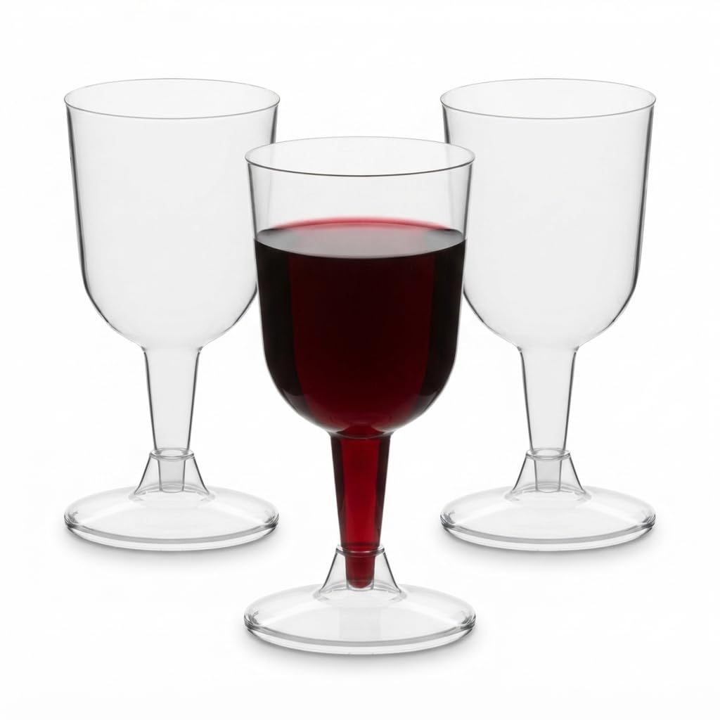 Glownary 5 oz Clear Plastic Wine Goblet, 2-Piece Design, Polystyrene Construction, BPA Free, 4.7 Inch Height, 360 per Case