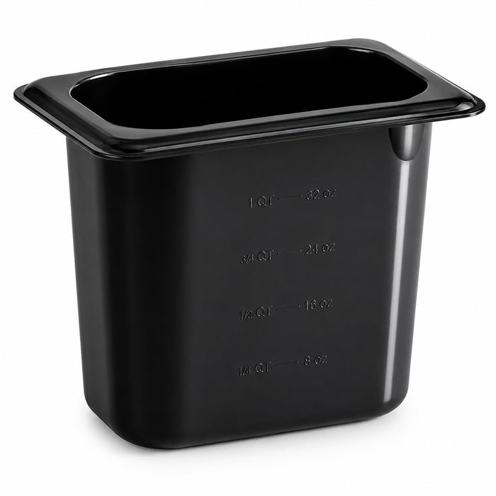 Glownary 1/9 Size Black Polycarbonate Food Pan, 6 Inch Deep, Stackable, NSF Listed, Rectangle Shape, Commercial Grade, 6.75 x 4.25 x 6 Inches
